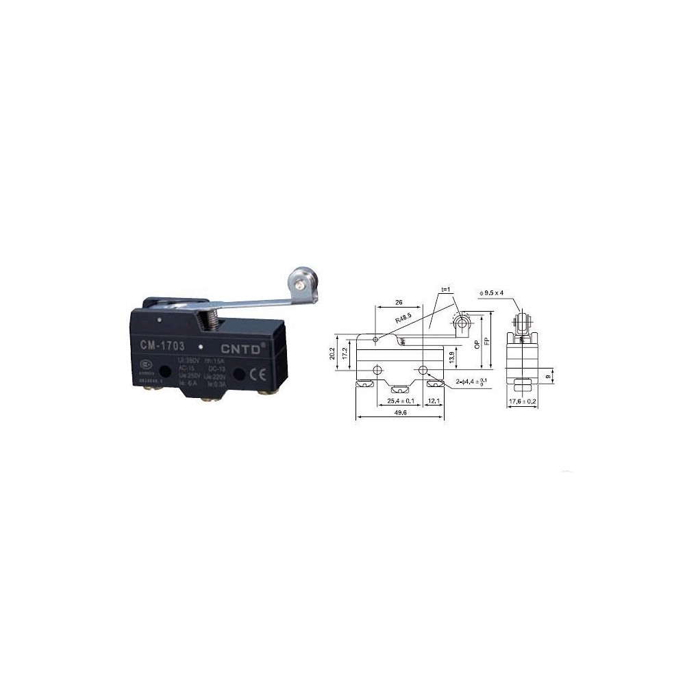 MICROSWITCH 50MM 15A 250VAC RLT 48MM