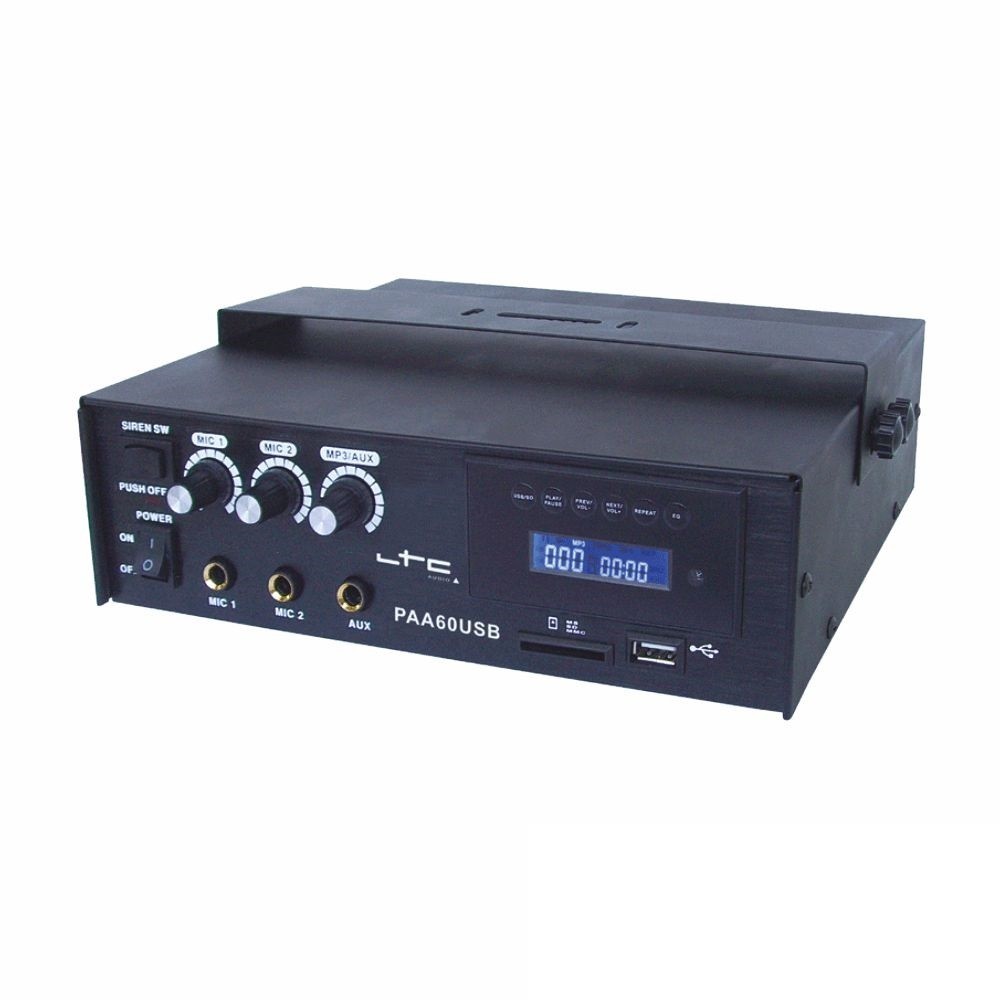 LTC PAA60USB AMPLIFICADOR 3 CANAIS PA 100V 60W USB/SD