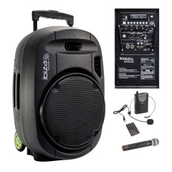 COLUNA PORTATIL AMPLIFICADA 12" 700W USB + 2 MICROFONES VHF