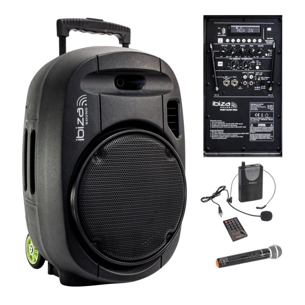 COLUNA PORTATIL AMPLIFICADA 12" 700W USB + 2 MICROFONES VHF