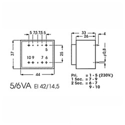 TRANSFORMADOR ENCAPSULADO 230V 12V 5VA