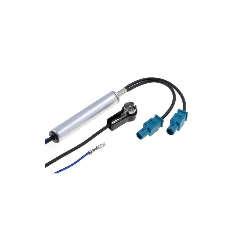 AMPLIFICADOR DE ANTENA AUTO RADIO 2X FAKRA P/ ISO MACHO 90º