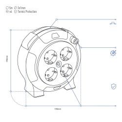 EXTENSAO CORRENTE SCHUKO 4 VIAS C/ DISJUNTOR + ENROLADOR 5MTS
