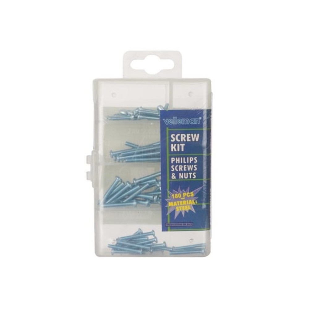 CAIXA DE 180 PARAFUSOS E ANILHAS (M2.5, M3, M5) VELLEMAN