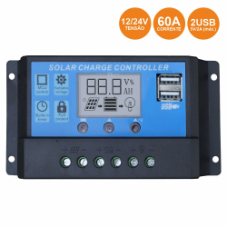 REGULADOR PAINEL FOTOVOLTAICO 60A 12/24VDC 2xUSB