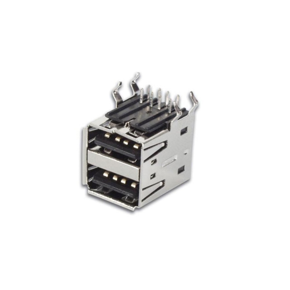 FICHA USB-A FEMEA DUPLA 90º CIRCUITO IMPRESSO