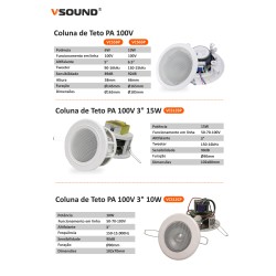 COLUNA TETO 5" 6W 100V VSOUND