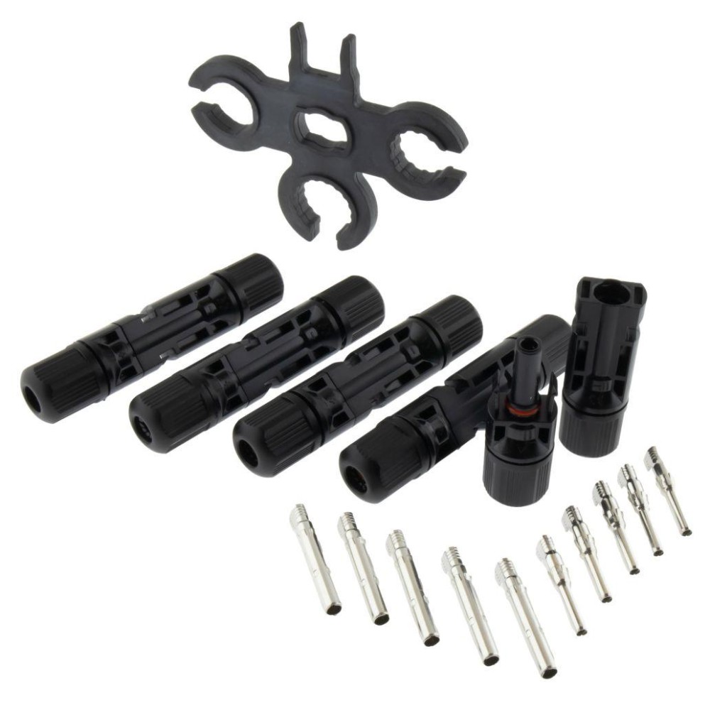 FICHA SOLAR MC4 MACHO + FÊMEA + TERMINAIS 2,5x4mm2 PACK 5 UNID.