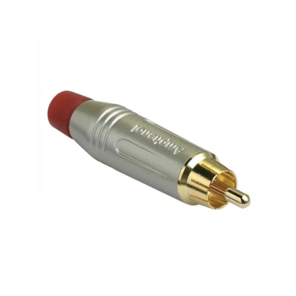 FICHA RCA MACHO DOURADA METALICA VERMELHA AMPHENOL