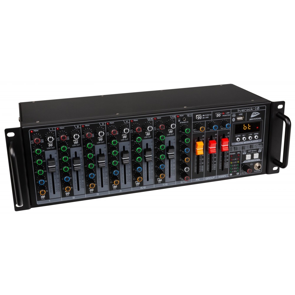 Mesa de Mistura de PA, multifuncional, para rack 19”, 10 entradas / 7 canais, JB SYSTEMS LIVERACK-10
