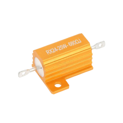 Resistência metálica 25W 680Ω, para soldar, 2 furos de montagem