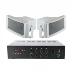 Sistema de Som Amplificado 120W, Amplificador + 2 colunas/cornetas, 220V/12V, VSOUND ELECTIONS-SET-01