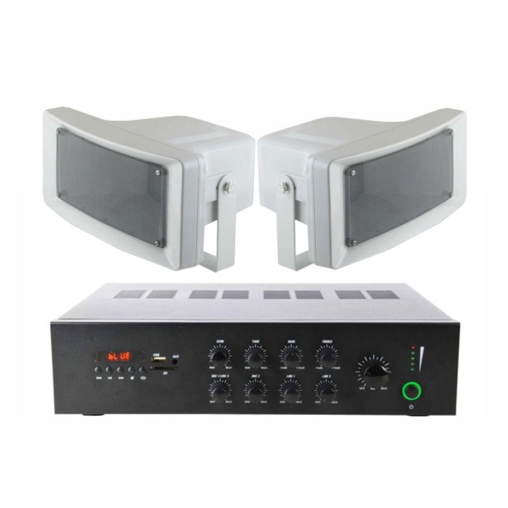 Sistema de Som Amplificado 120W, Amplificador + 2 colunas/cornetas, 220V/12V, VSOUND ELECTIONS-SET-01