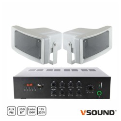 Sistema de Som Amplificado 120W, Amplificador + 2 colunas/cornetas, 220V/12V, VSOUND ELECTIONS-SET-01