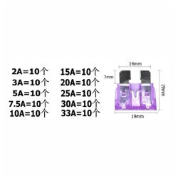 Conjunto de 100 Fusíveis 19mm, para Automóvel, de 2A a 35A