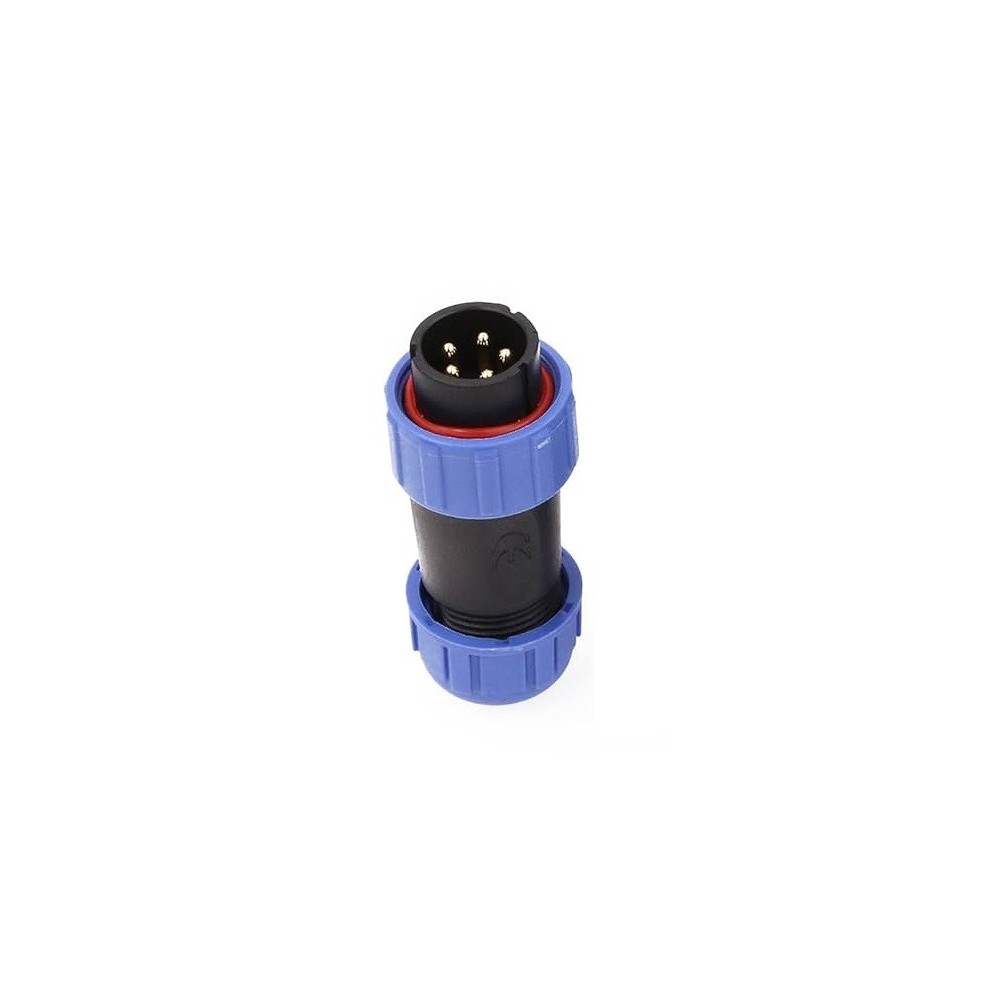 Ficha/Conector circular, série MP-T21 IP68, montagem de cabo, 5 contatos, macho, pino de solda, roscado
