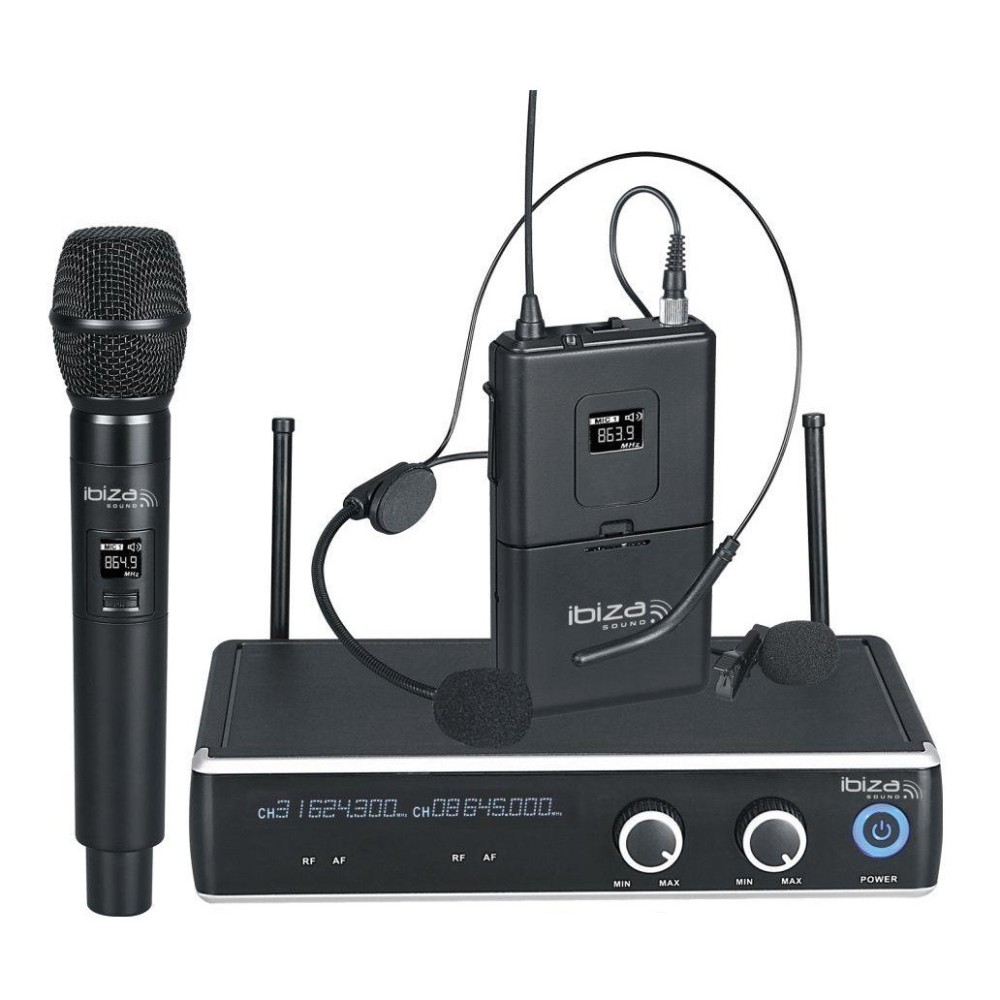 Microfone sem Fios, 2 Canais UHF 863.9/864.9mhz, IBIZA