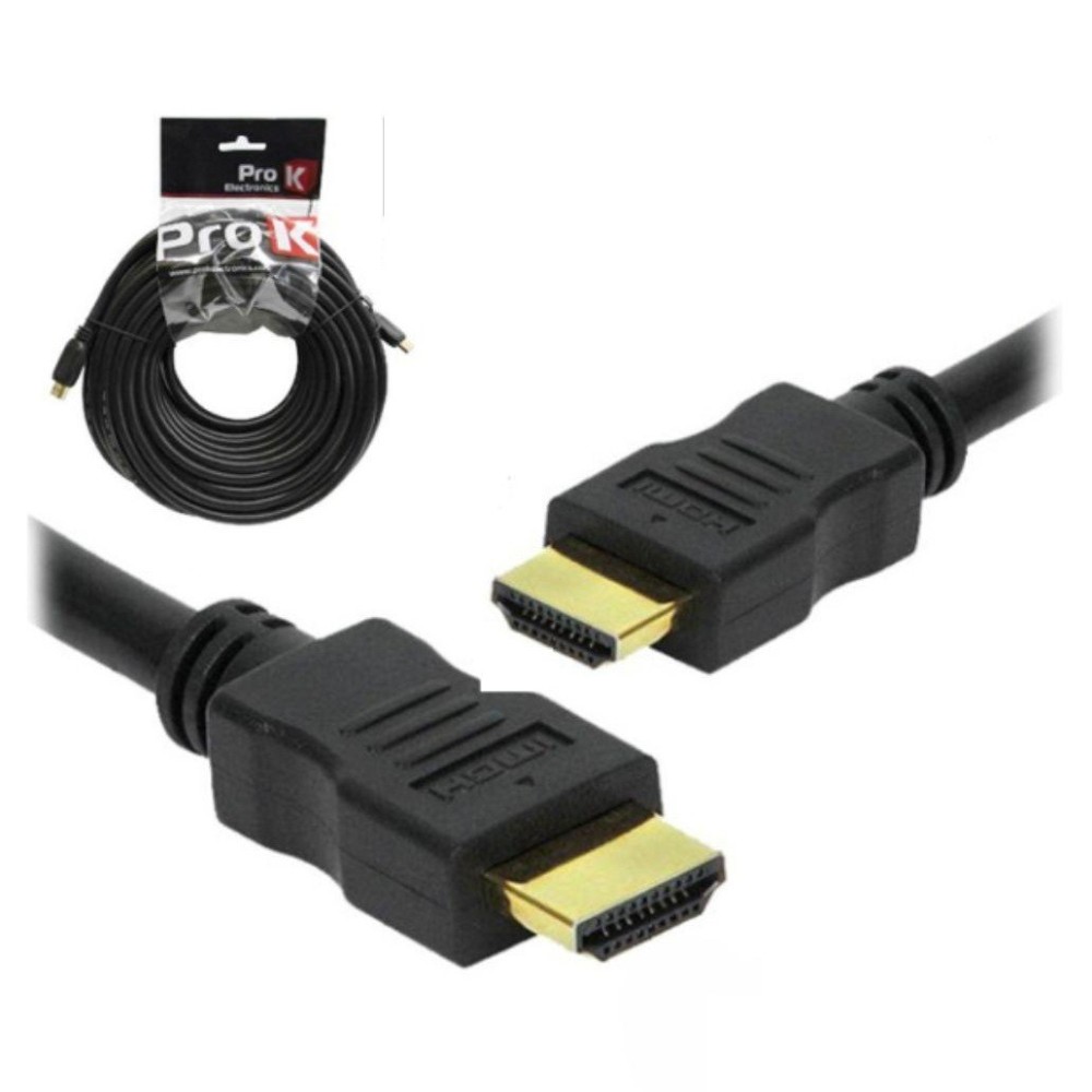 Cabo HDMI Dourado, Macho / Macho, 2.0, 4k, Preto, 20m, PROK