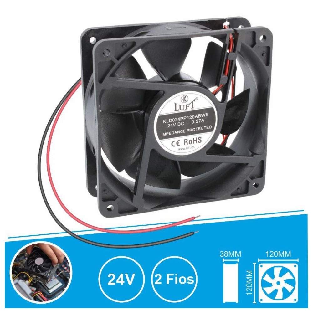 Ventilador 24V 120x120x38mm, 2 Fios, KLD024PP120ABWS LUFT