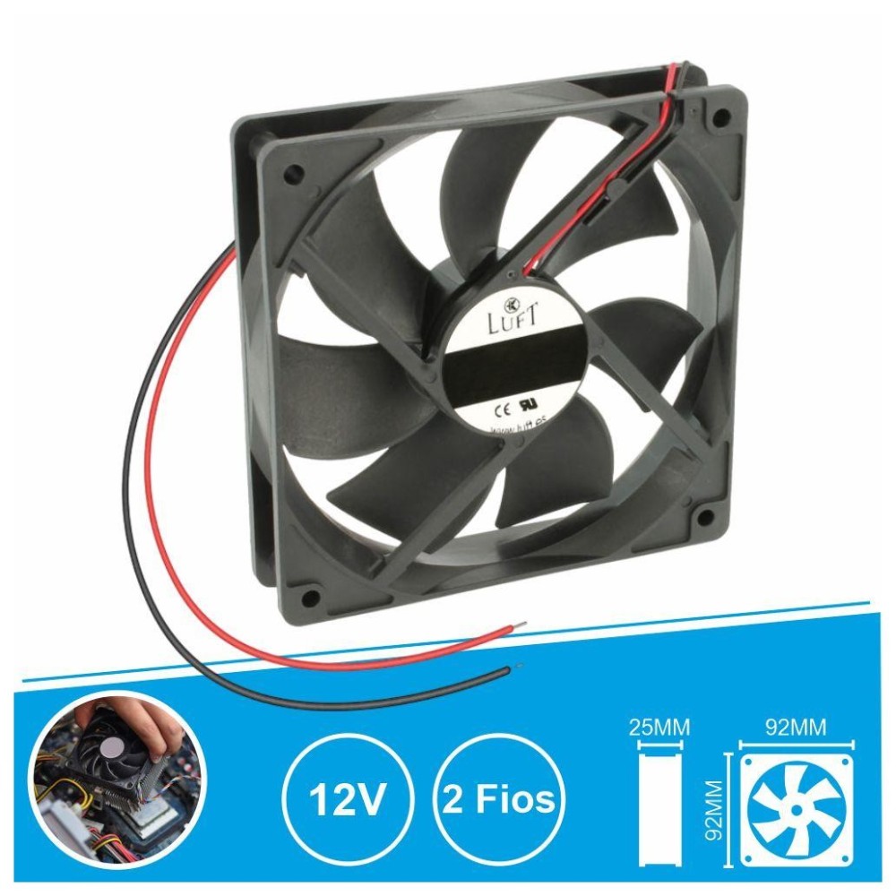 Ventilador 12V, 92x92x25mm, com 2 Fios, KLD012PP092CSWS LUFT