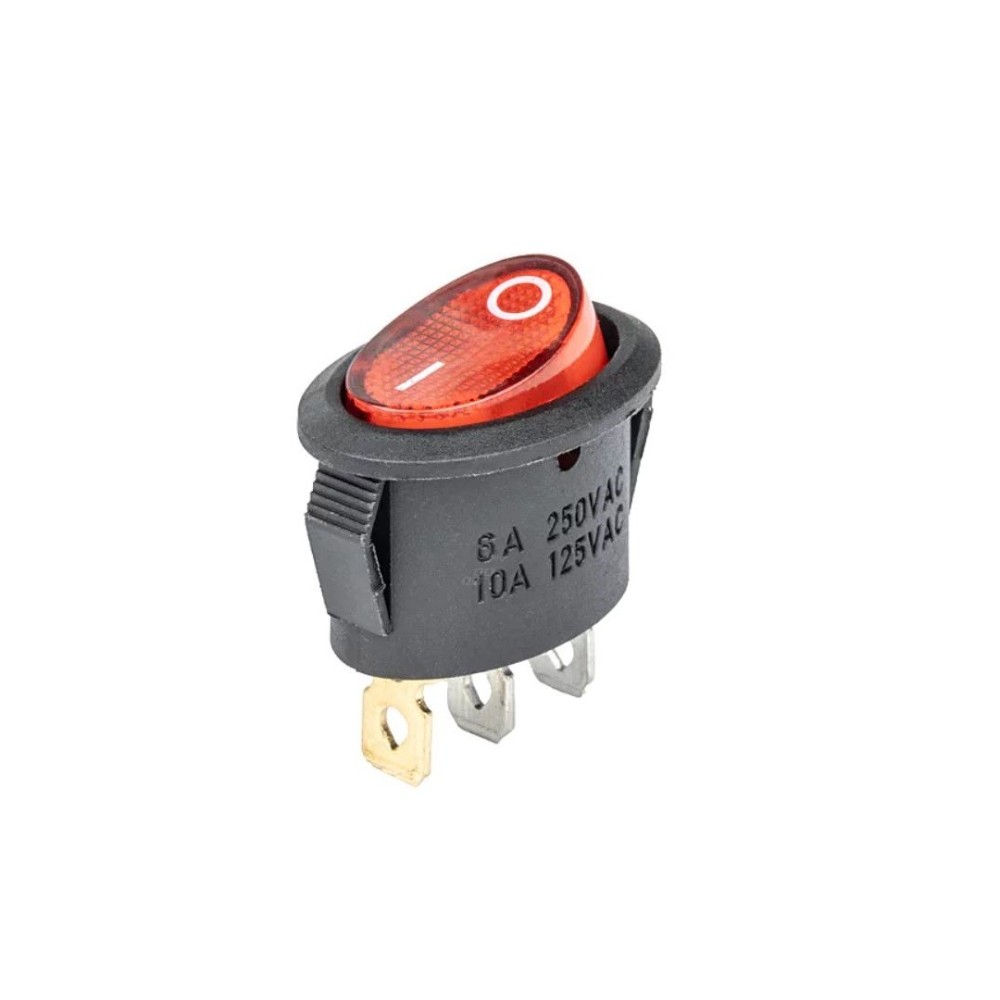 Interruptor Oval luminoso, 3 terminais, 6A 250V, vermelho