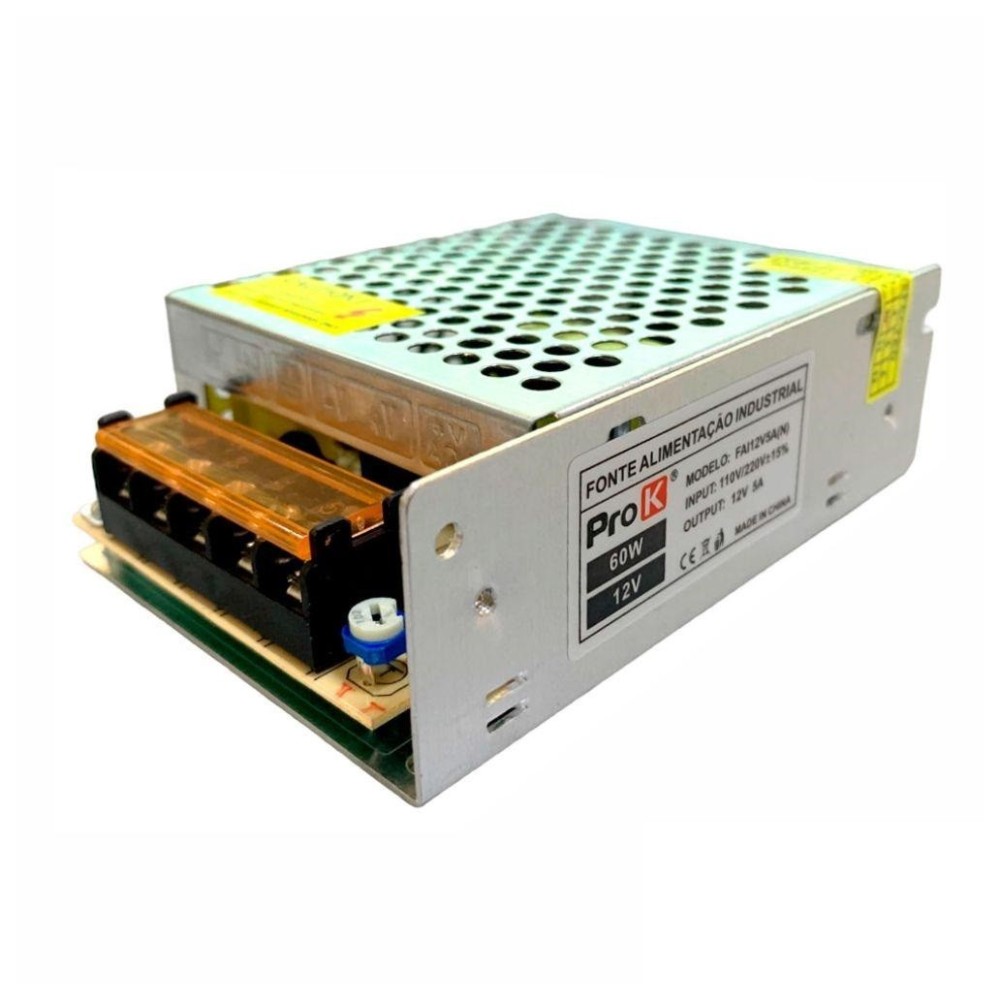 Fonte de alimentação industrial, 12V, 60W, 5A, PROK Fonte de alimentação industrial, 12V, 60W, 5A, PROK