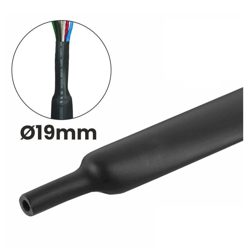 Tubo de manga Termo Retrátil com 19mm, preta