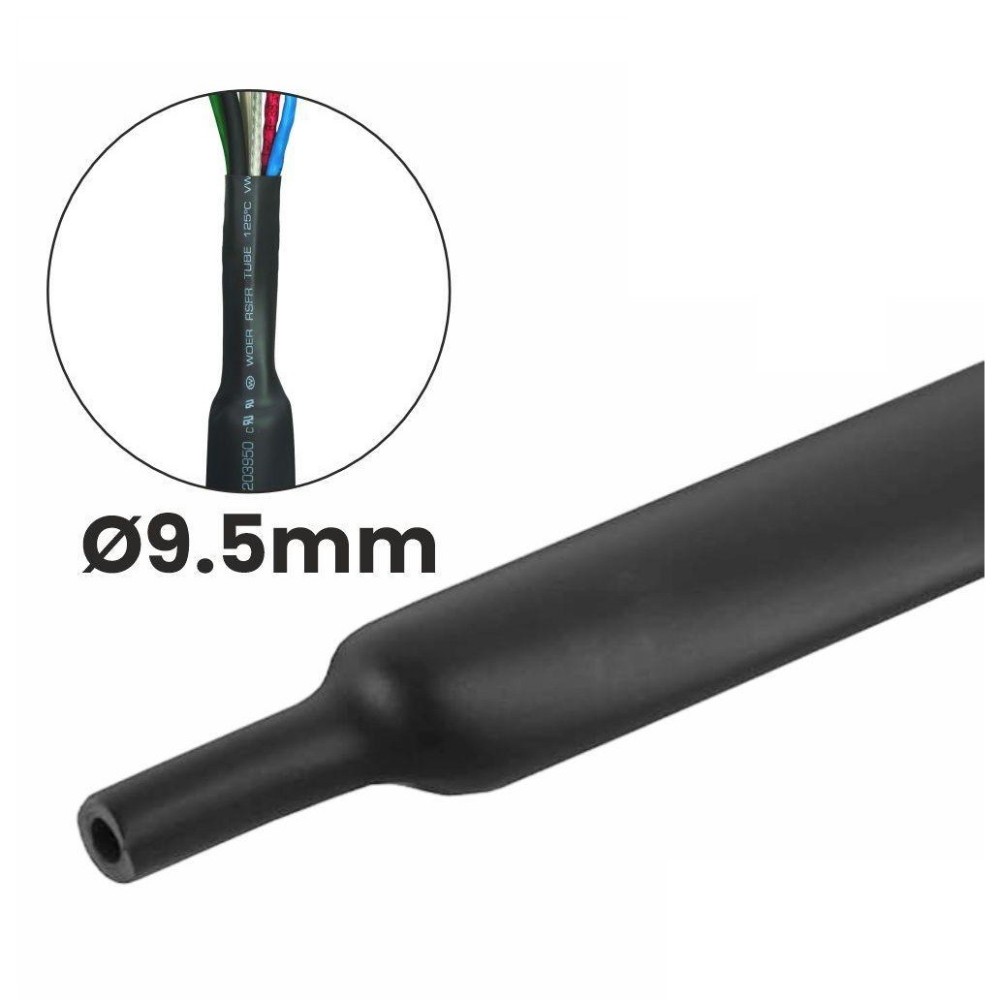 Tubo de manga Termo Retrátil com 9.5mm, de cor preta