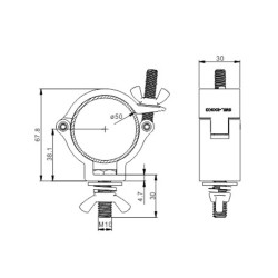 Gancho de Alumínio para Projetores, 48-51 mm, preto, 100 kg