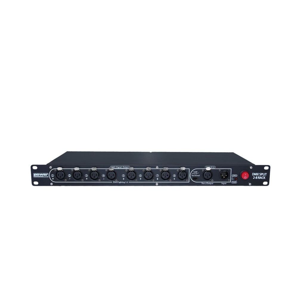 Splitter DMX de 1U para montagem em rack, com 2 entradas e 8 saídas