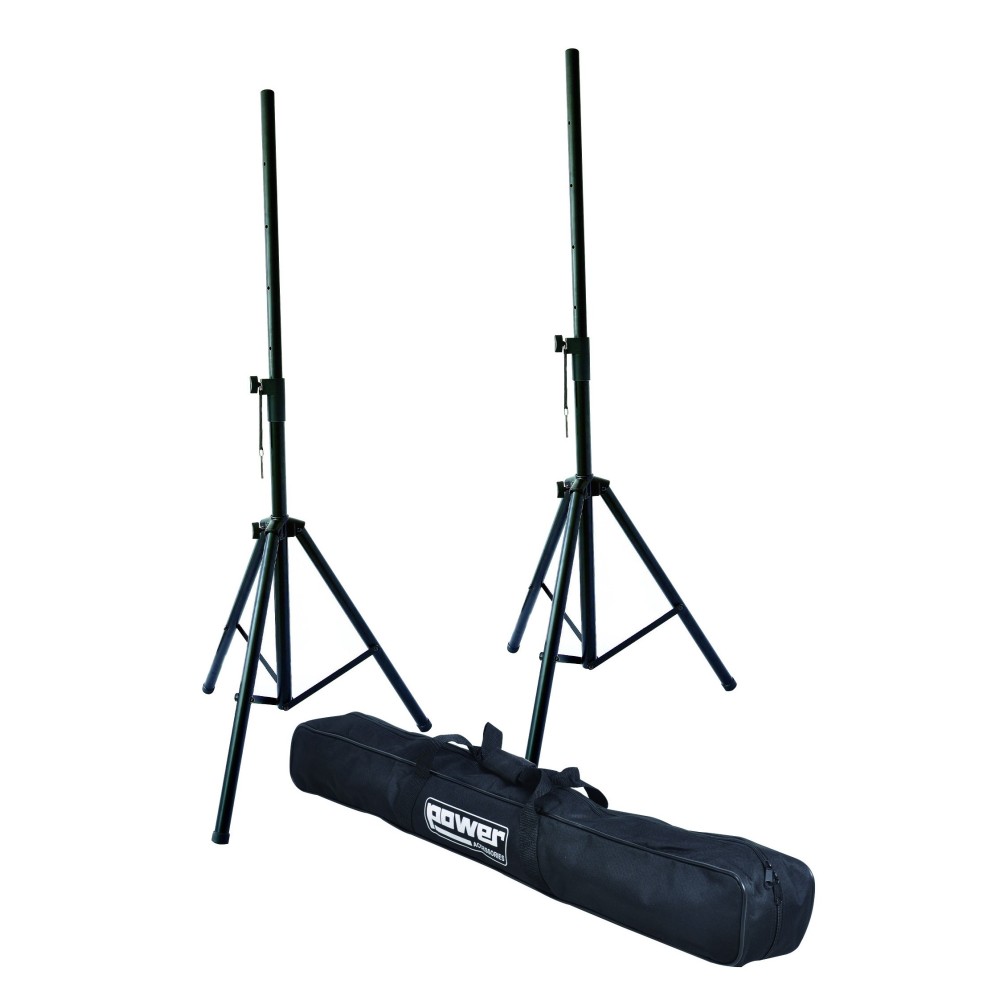 Conjunto de 2 tripés aço, tubo 35mm, altura máxima 2,40mt, mais estojo