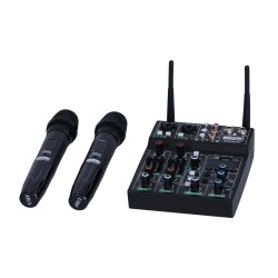 Mesa de mistura e 2 microfones de mão sem fio UHF