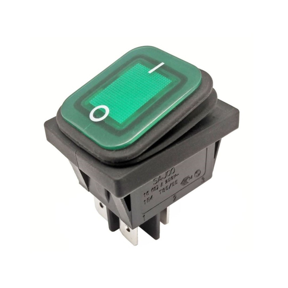 Interruptor ON-OFF de 4 polos, estanque, luz verde