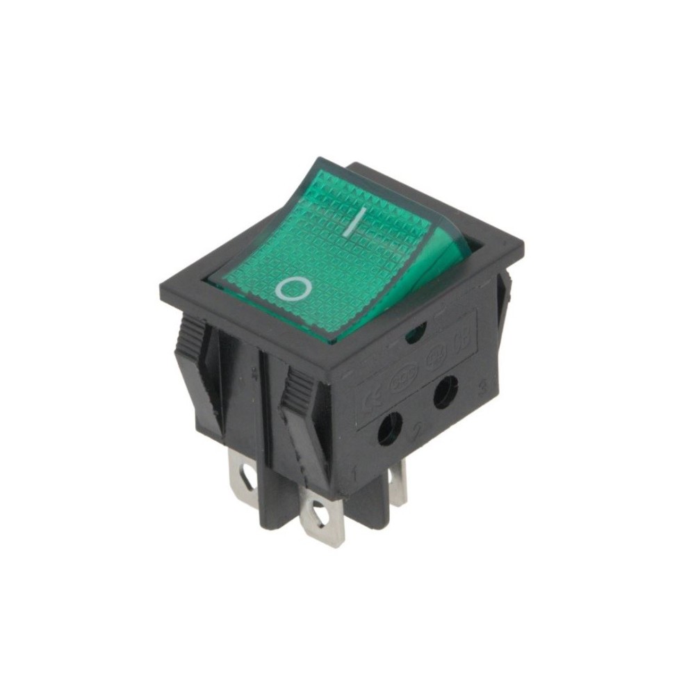 Interruptor luminoso, 4P (DPST) ON-OFF, 250V. 15A, verde