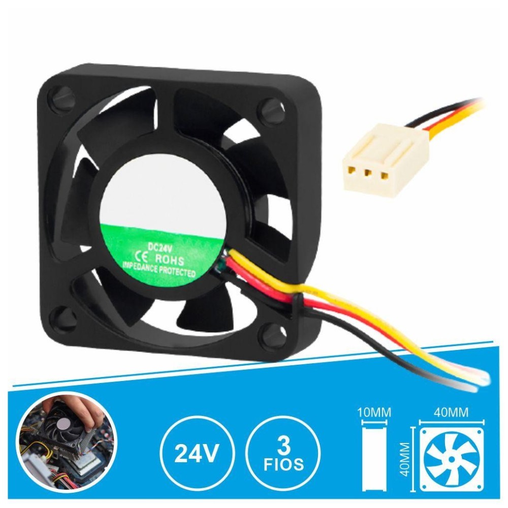 Ventilador 24VDC, 40x40x10, com 3 fios