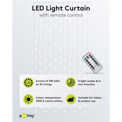 Cortina 300 Leds, Branco Quente 3000K IP44 5mts