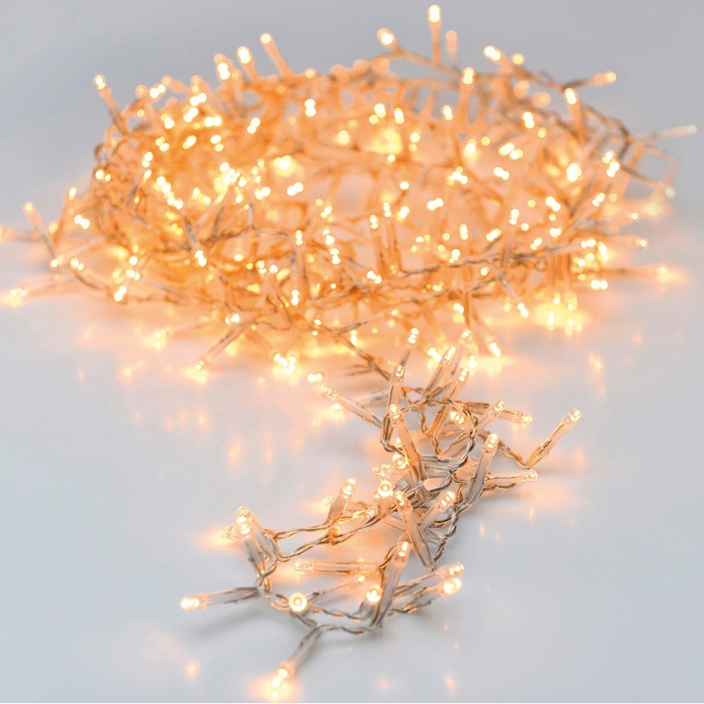 Cordão luzes Natal, 120 LEDS fixos, Branco Quente, IP44, 12mt