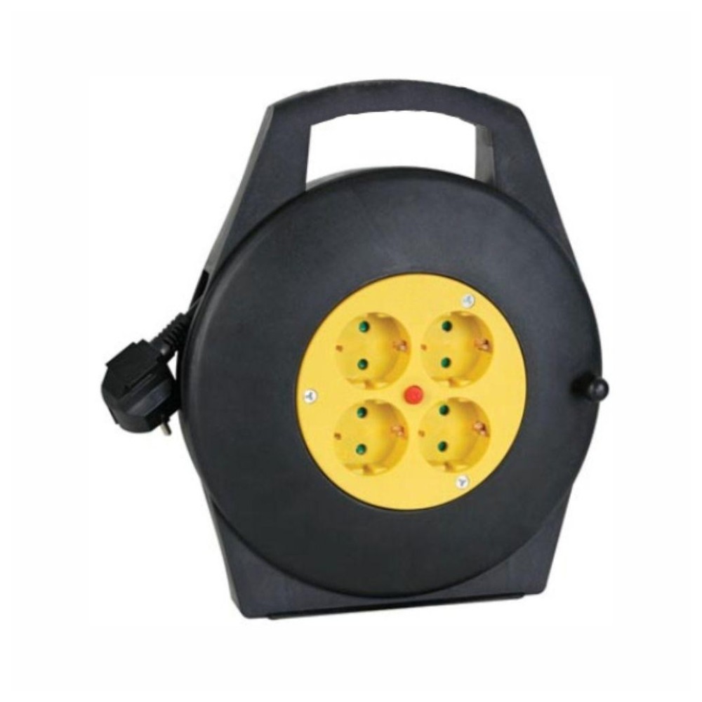 Extensão Corrente SCHUKO 4 Vias, Protetor Térmico e Enrolador, 5mts