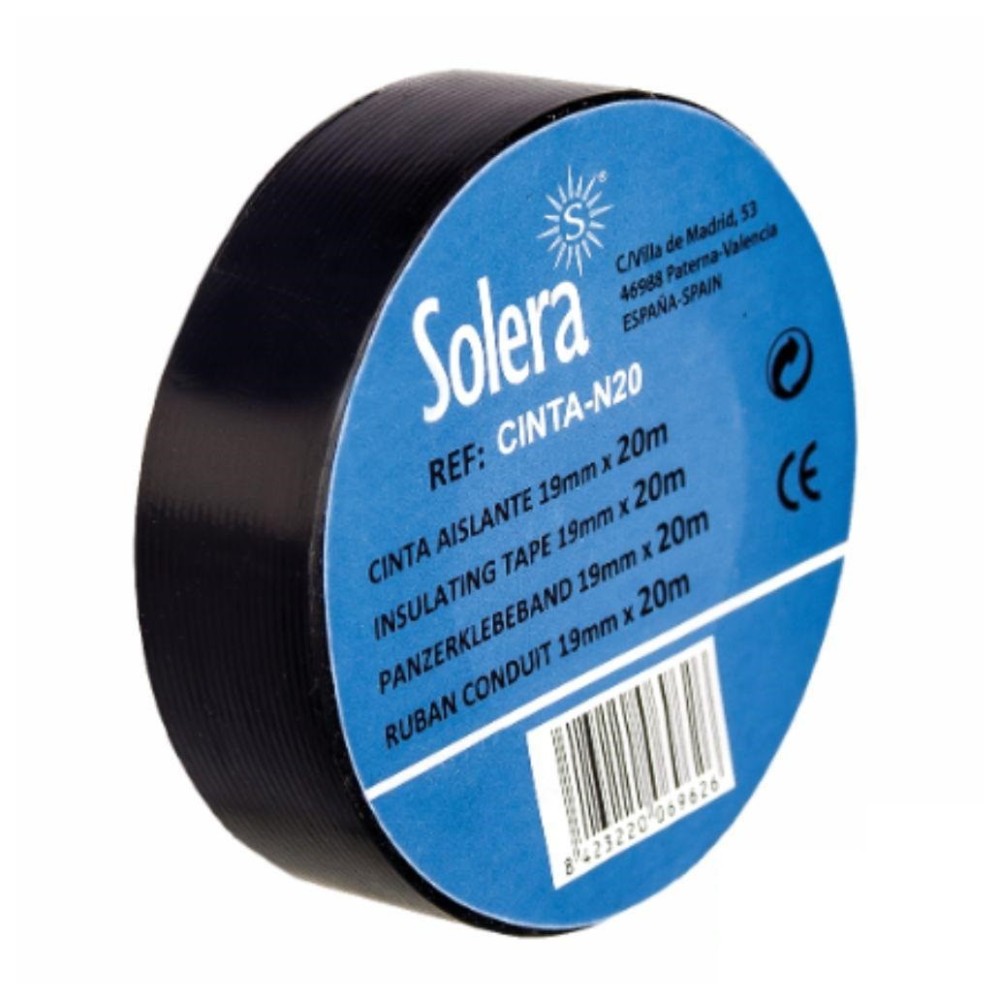 Fita isoladora em PVC, 19mm, de cor preta, rolo com 10 metros