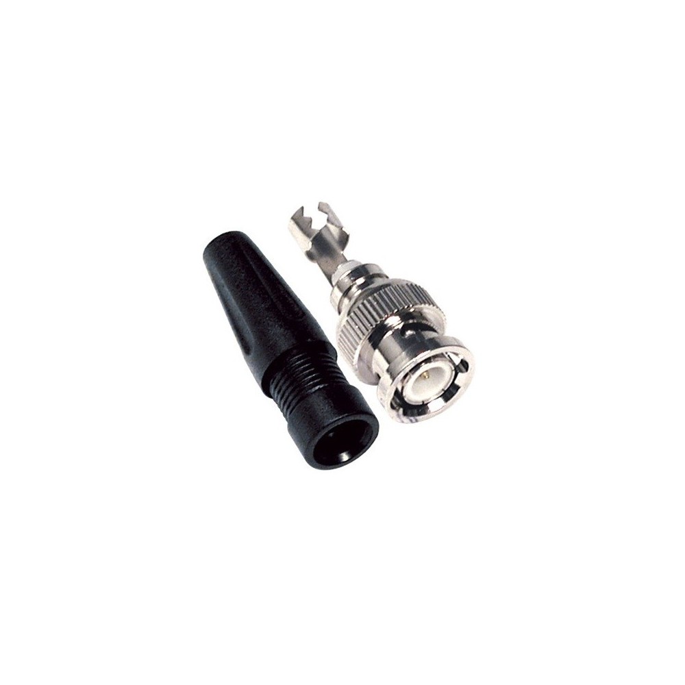 Ficha macho reto BNC RG59, com pino dourado e parafuso