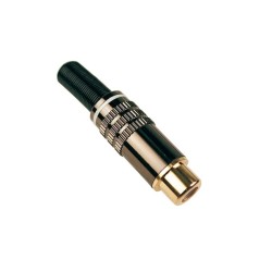 Ficha RCA fêmea dourada, tampa metálica cinza, Ø:6 mm