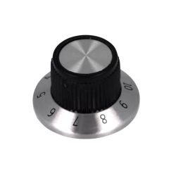 Manípulo/Botão com escala/flange 1-10, de plástico, veio/eixo Ø6,35mm, Ø15,2x14,2mm