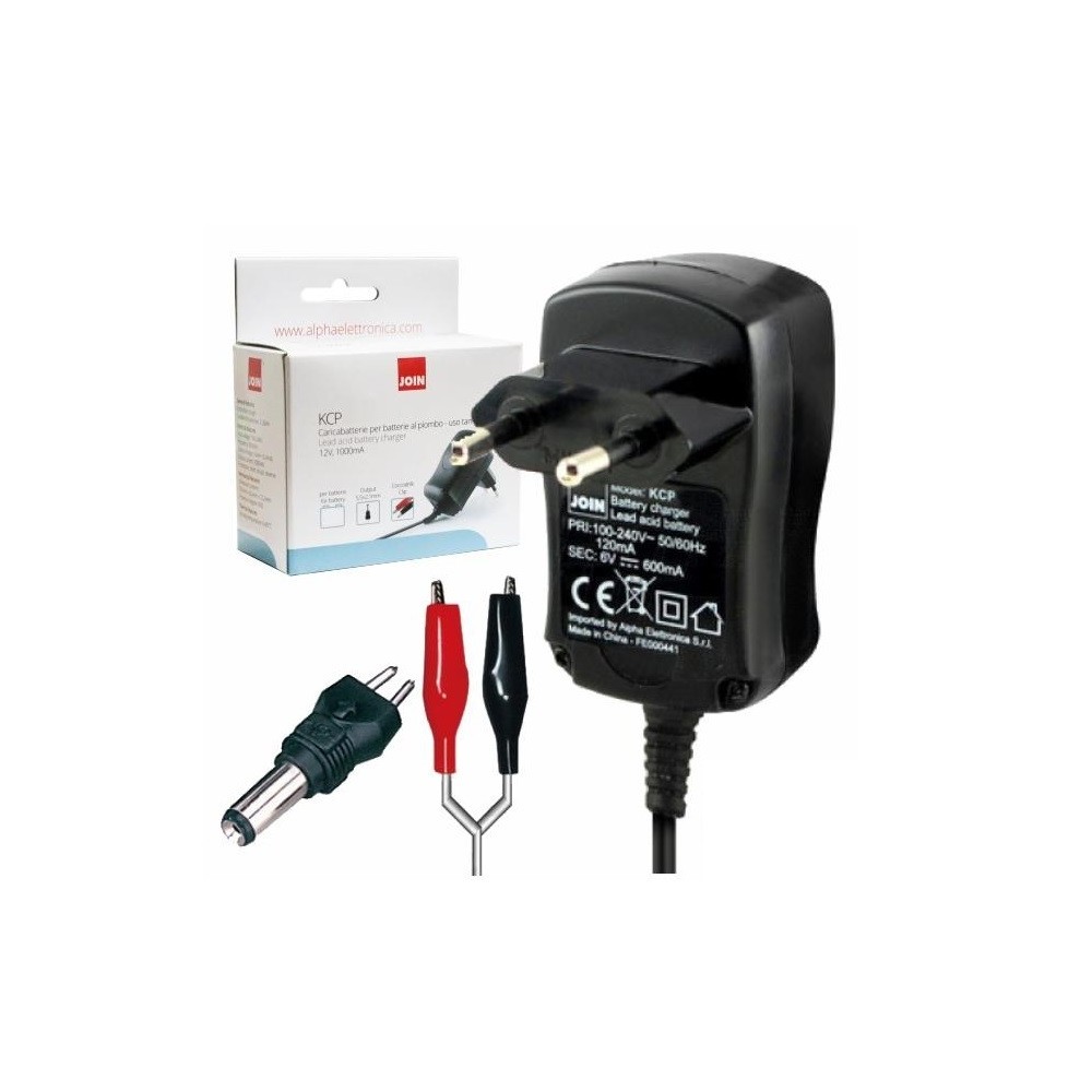 Carregador de baterias chumbo, 12V, 1A, com proteção