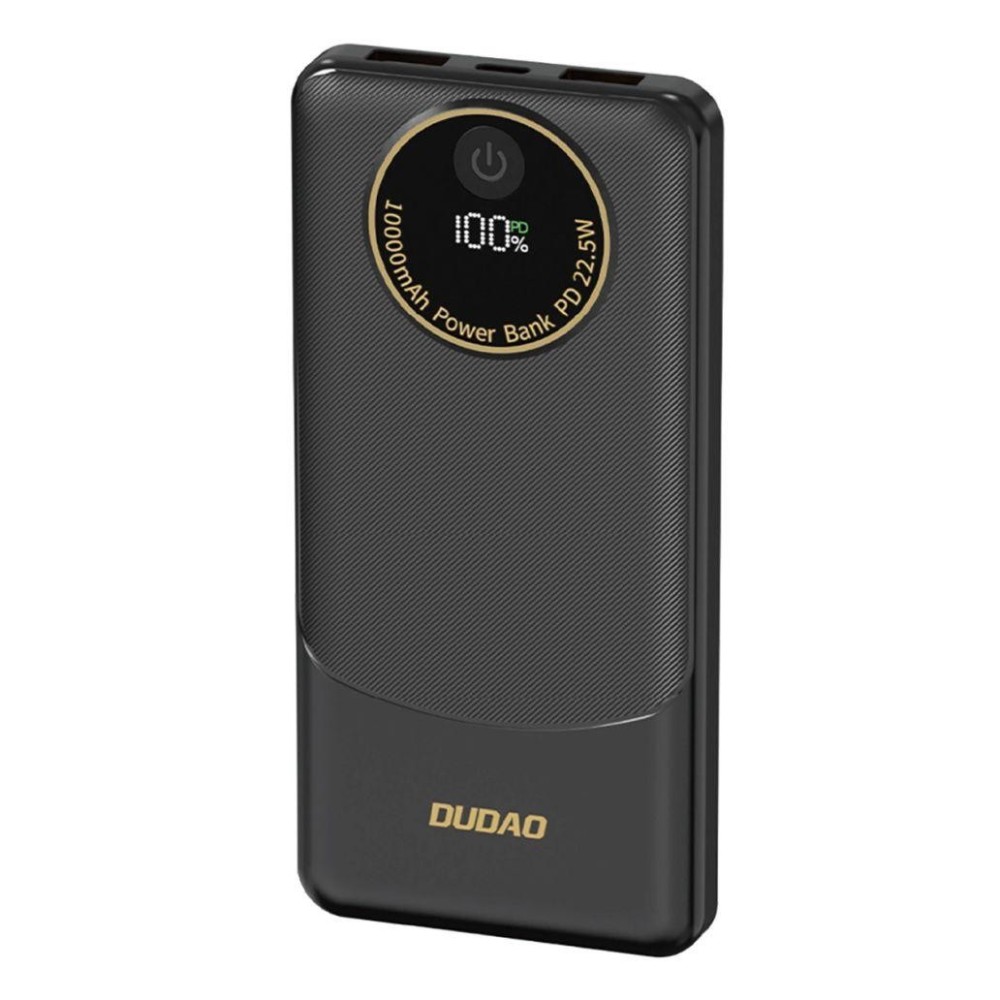 Powerbank 10000mAh, com 2xUSB-A e 1xUSB-C, 22.5W, Preto