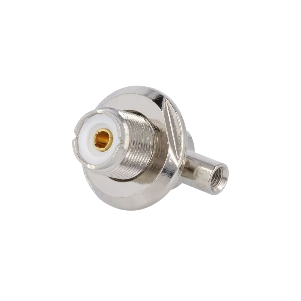 Ficha PL fêemea, angular 90º, para cabo RG58