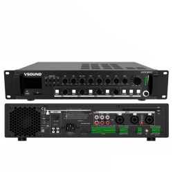 Amplificador PA 24/230V, 4 Zonas, 360W, 100V, Mp3/USB/SD/BT