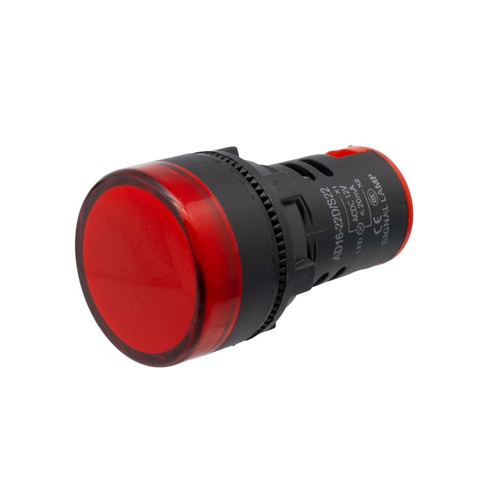 Avisador redondo de painel, LED 22 mm, 12 V, vermelho