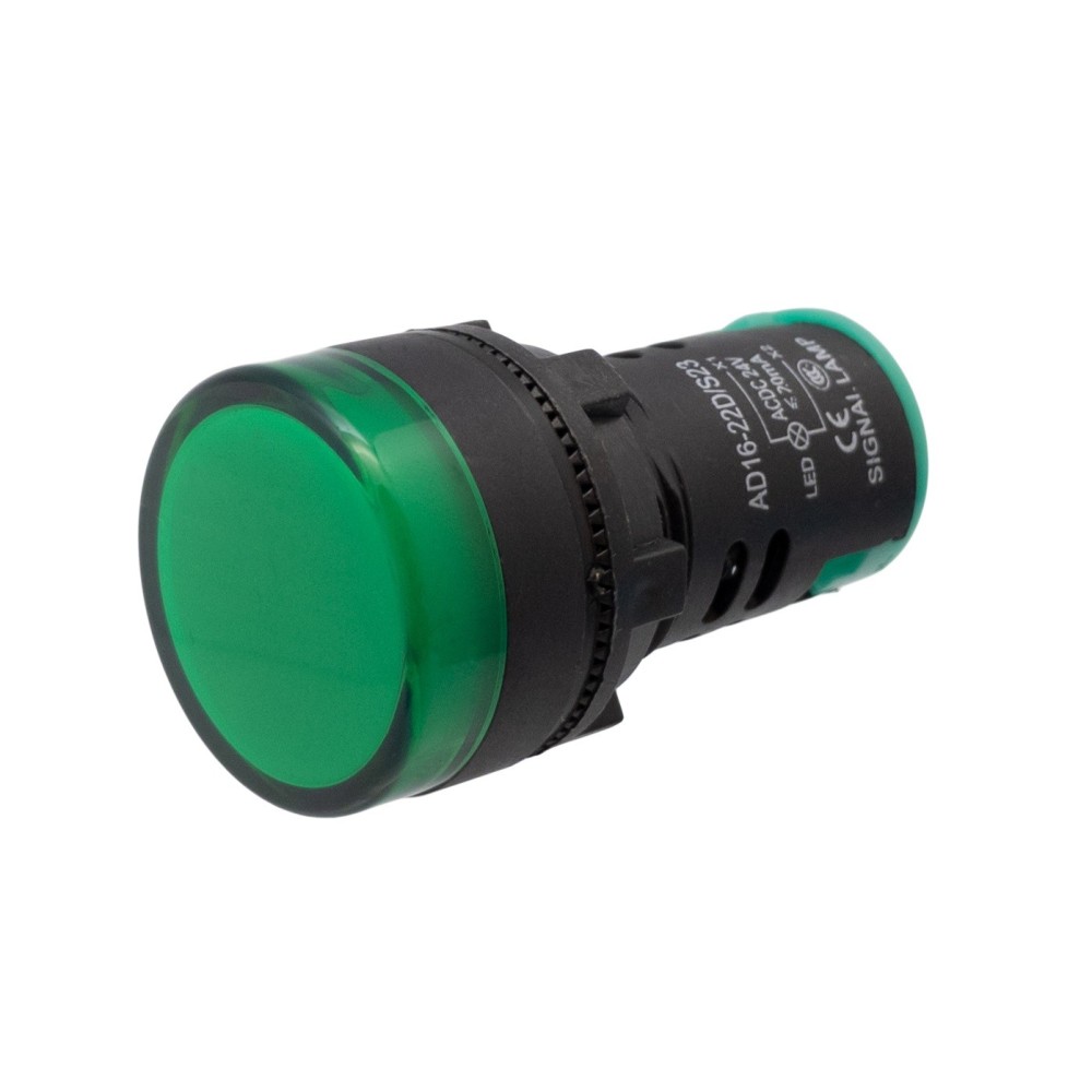 Avisador redondo de painel, LED de 29 mm, 24 V, verde