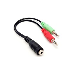 Adaptador 2x Jack 3.5mm Macho Stereo / Jack 3.5mm Fêmea Stereo, 0,2mt