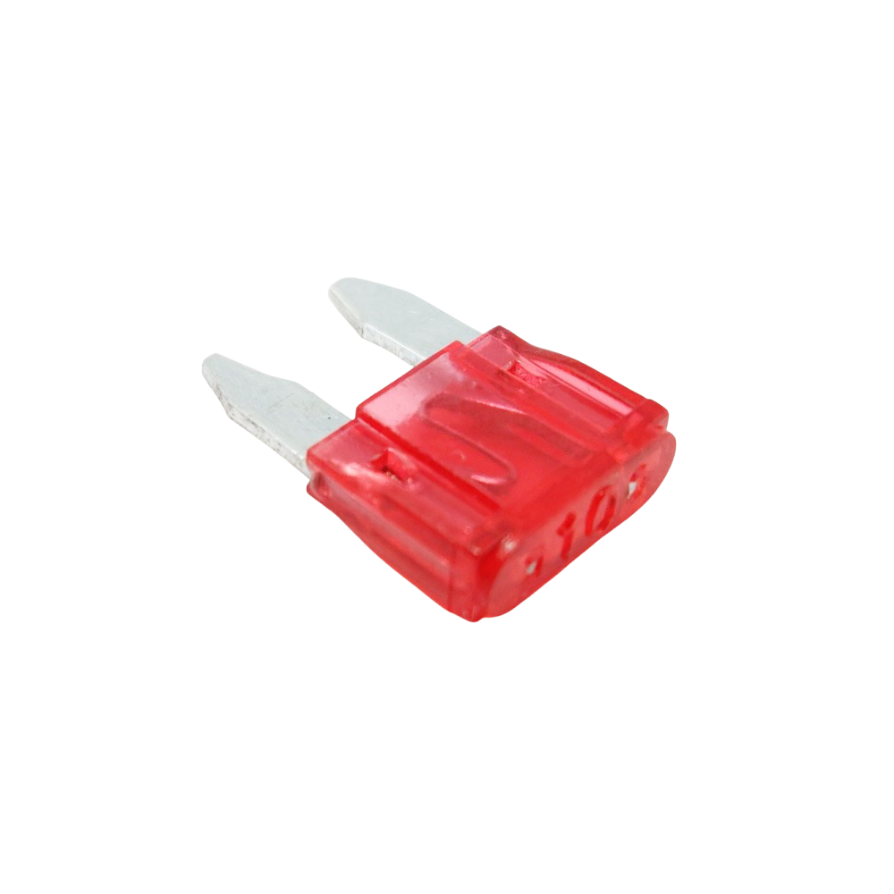 Mini fusível tipo garfo, 10A, 32V, 11mm, vermelho